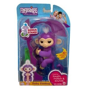 WowWee Fingerlings Interactive Pet Baby Monkey Mia With Bonus Stand Purple NWT